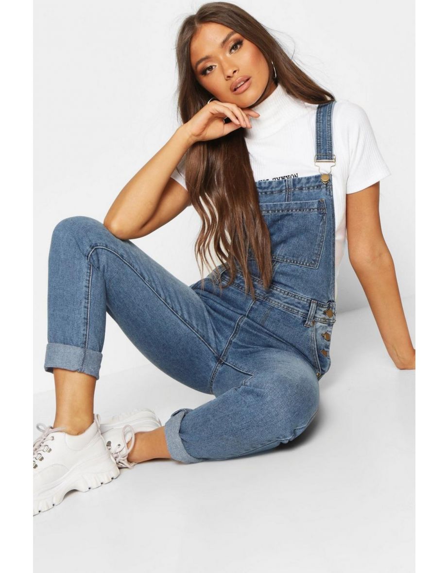 Boyfriend Denim Dungarees - mid blue