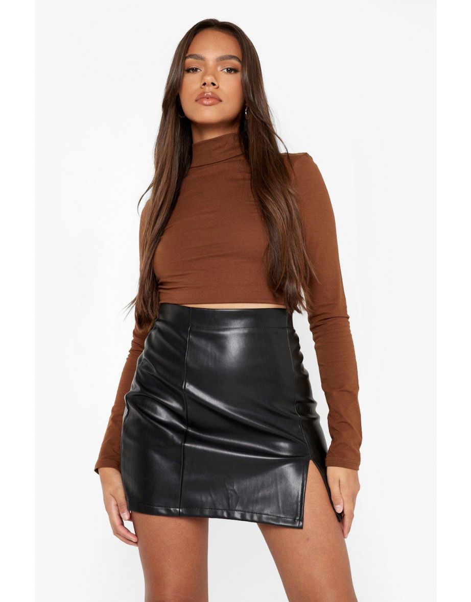 Basic High Neck Long Sleeve Crop - chocolate