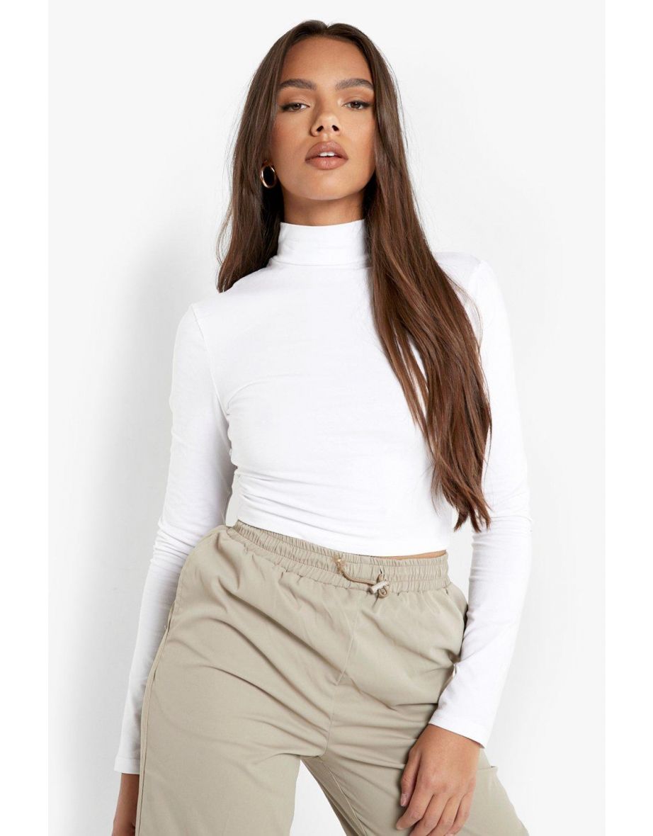 Basic High Neck Long Sleeve Crop - white