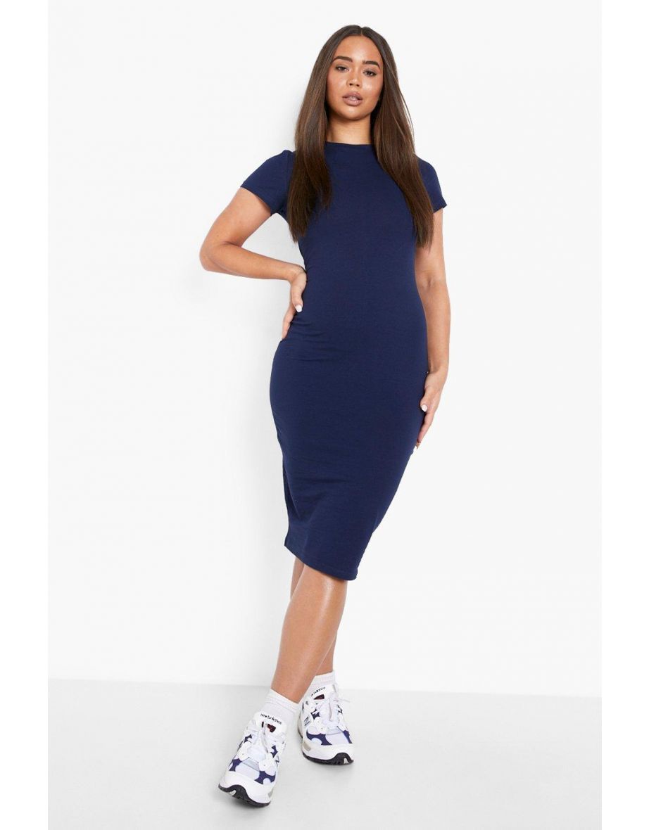 Cap Sleeve Jersey Bodycon Midi Dress - charcoal - 3