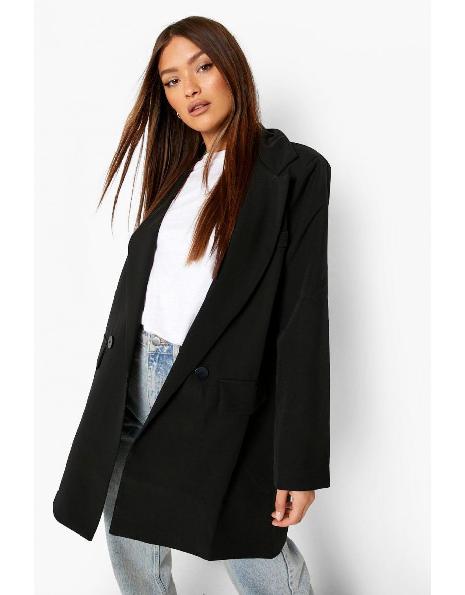 Double Breasted Relaxed Fit Longline Blazer - black