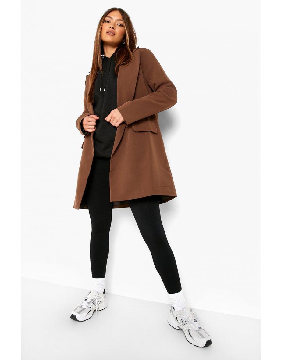 Double Breasted Relaxed Fit Longline Blazer - chocolate