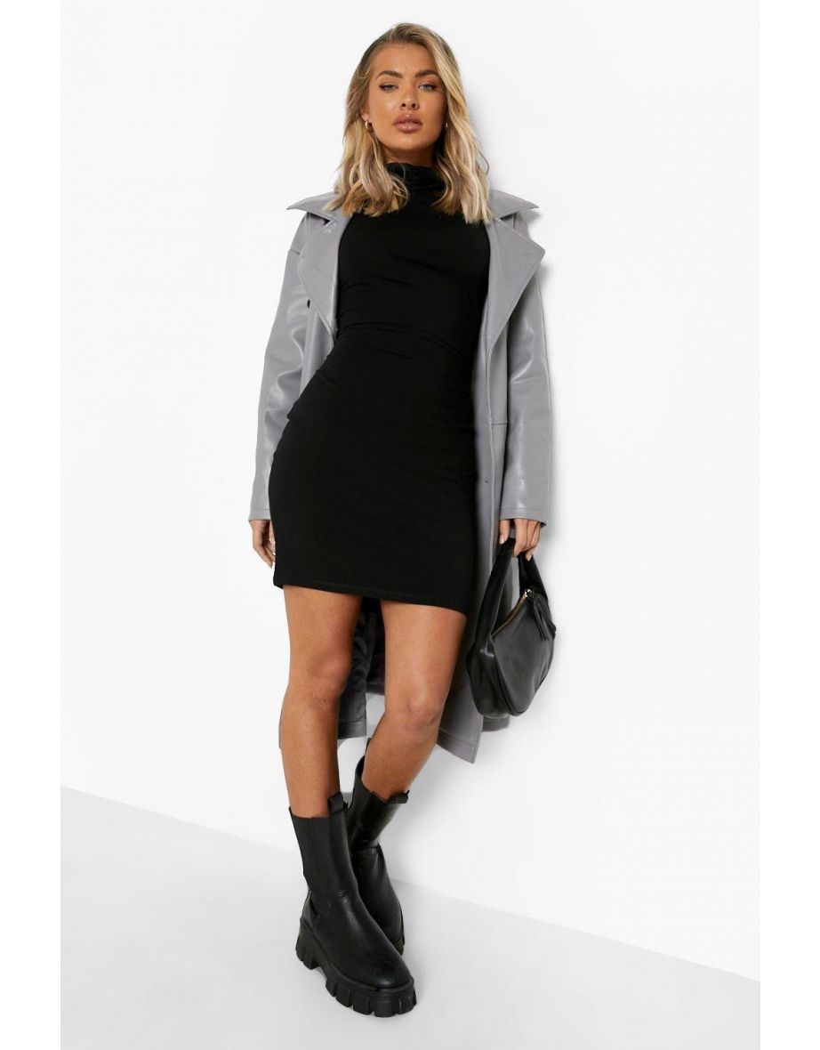 Roll Neck Long Sleeve Mini Dress - black