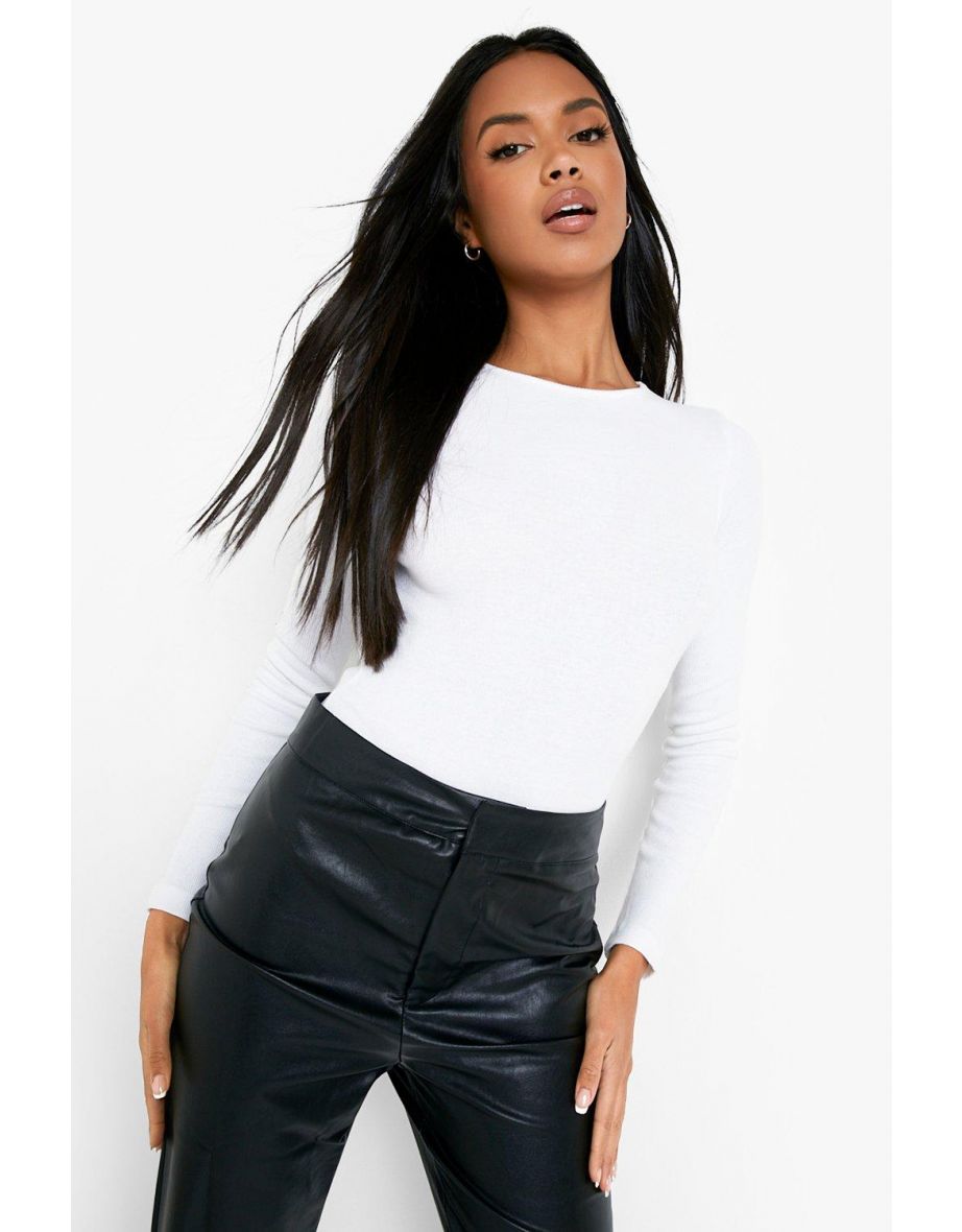 Rib Long Sleeve Bodysuit - white