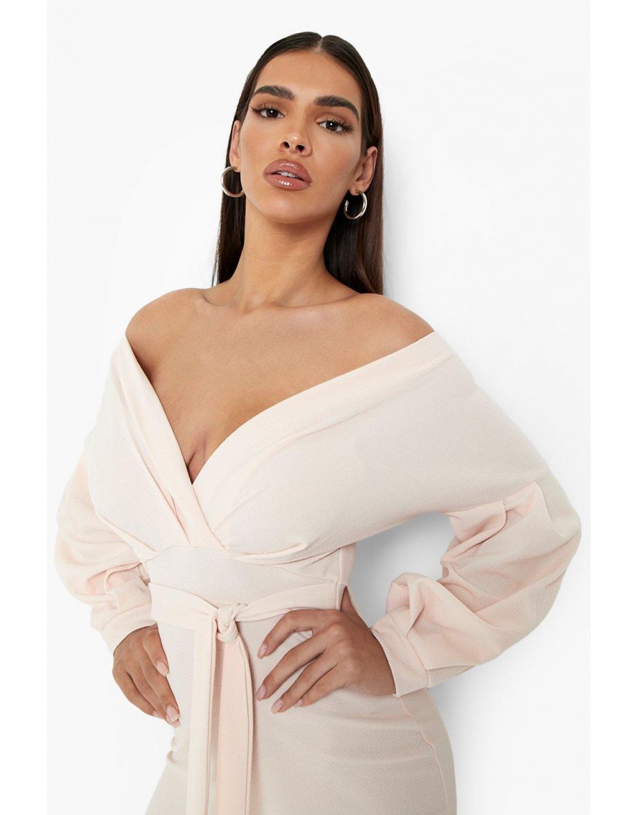 Recycled Off The Shoulder Wrap Midi Dress - blush - 3