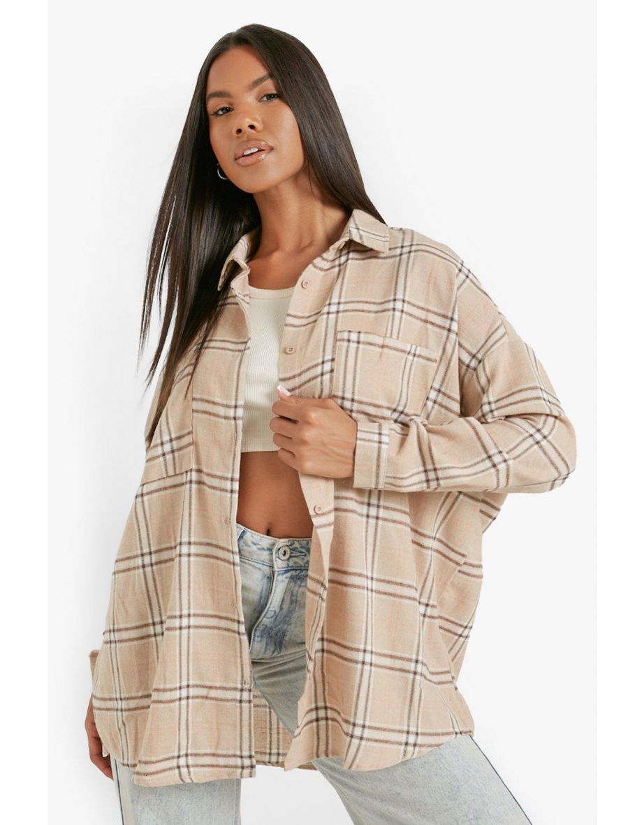 Oversized Check Shirt - taupe