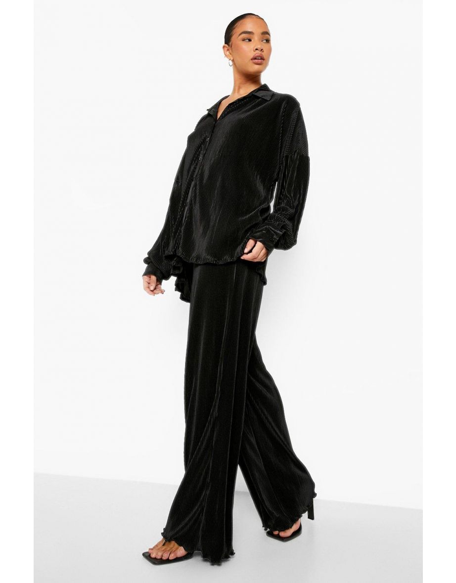 Premium Plisse Flared Hem Trousers - black - 3