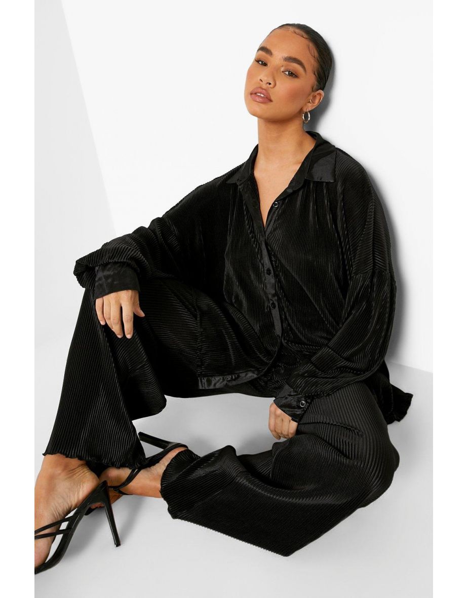 Premium Plisse Oversized Shirt - black