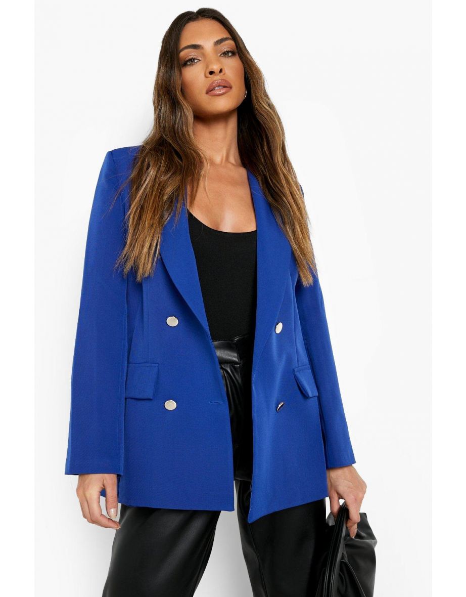 Double Breasted Tailored Military Blazer - cobalt