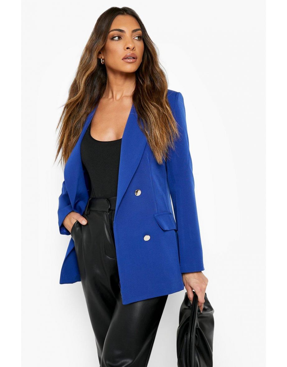 Double Breasted Tailored Military Blazer - cobalt - 3