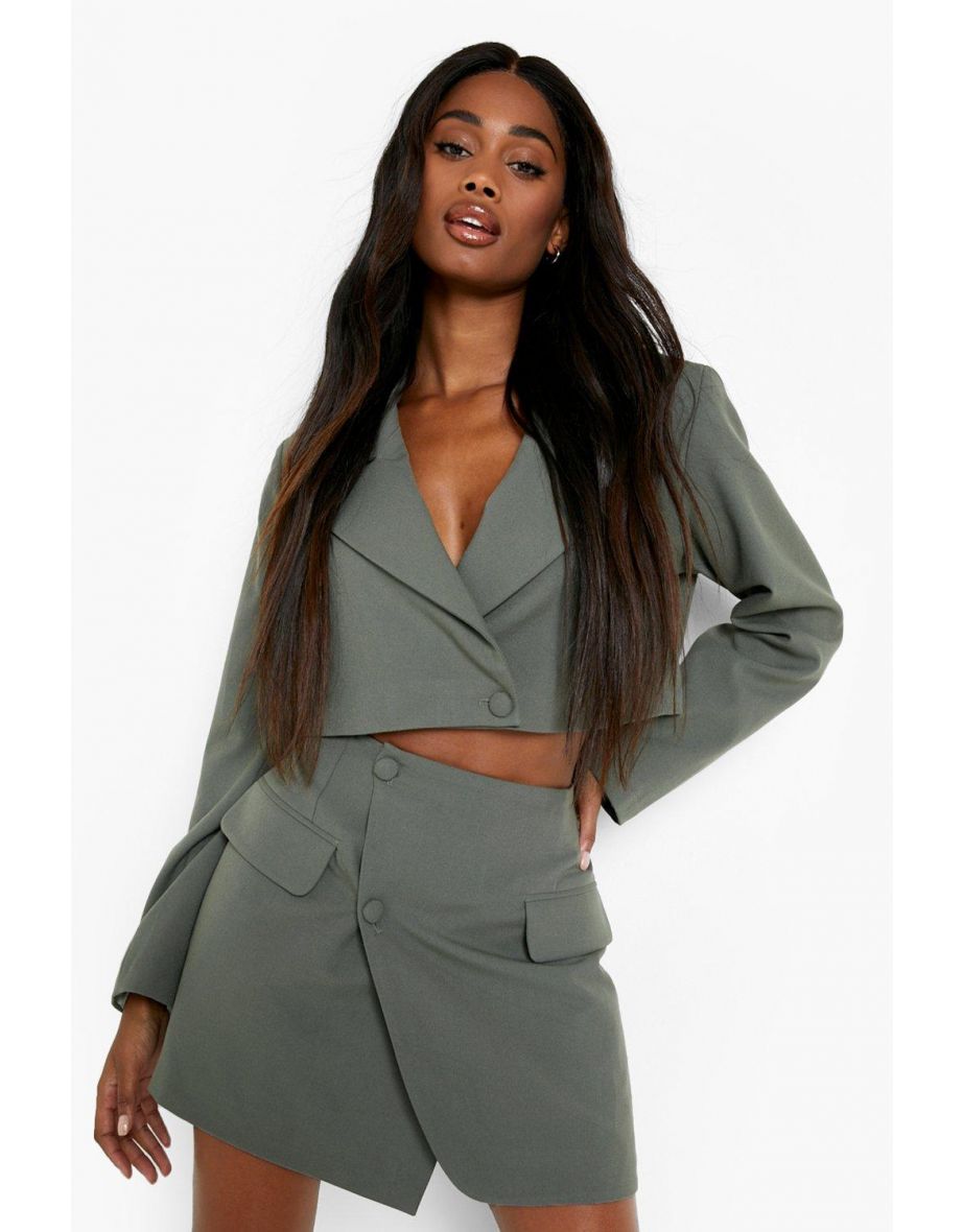 Premium Marl Wrap Front Mini Skirt - khaki