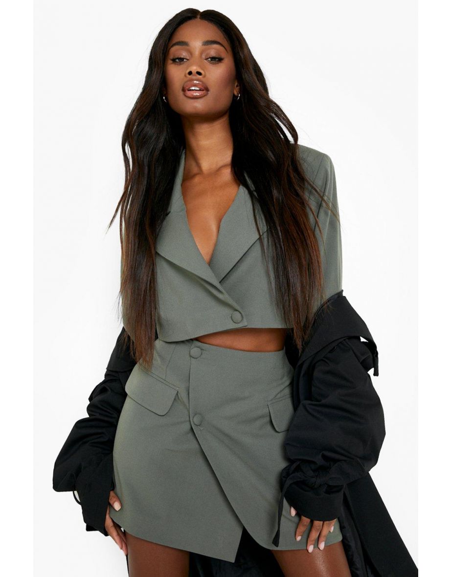 Premium Marl Wrap Front Mini Skirt - khaki - 3