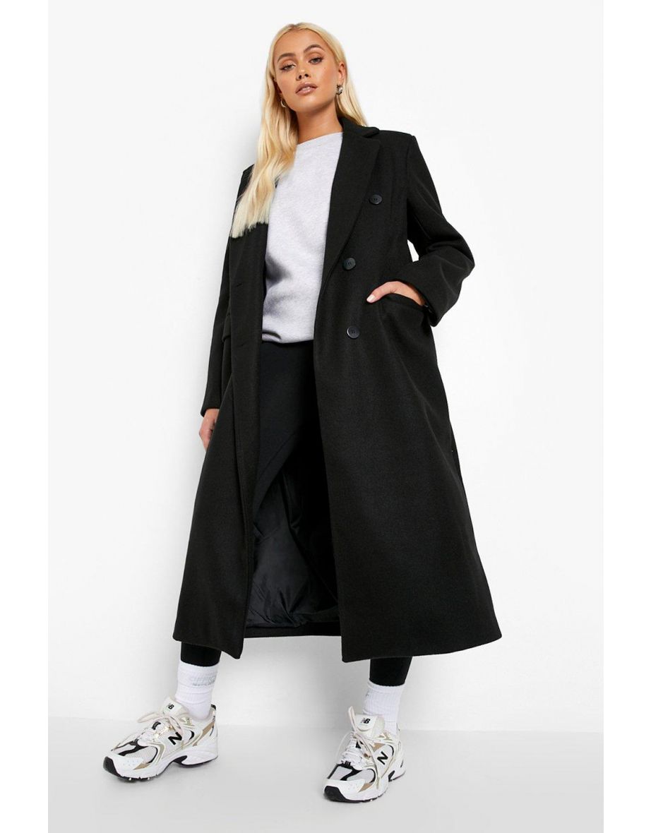 Double Breasted Wool Look Coat - black