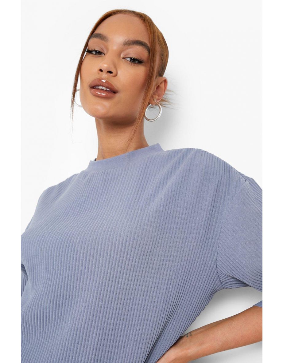 Premium Plisse Oversized T-shirt - slate blue - 3