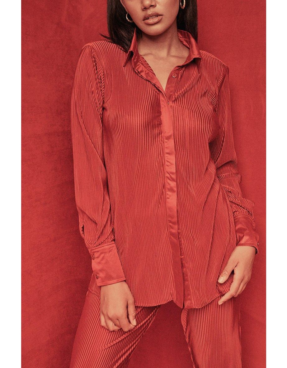 Megan Fox Plisse Oversized Relaxed Fit Shirt - red - 3