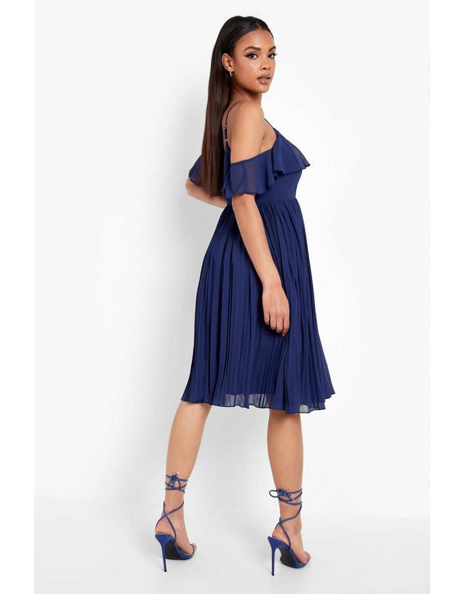 Shop Cold Shoulder Ruffle Midi Bridesmaid Dress navy Online in Bahrain VogaCloset