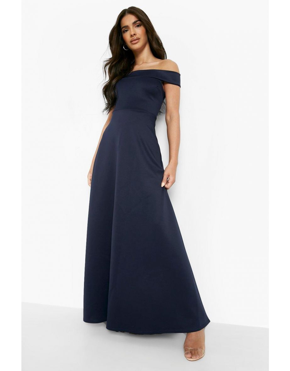 Off The Shoulder Maxi Skater Dress - navy
