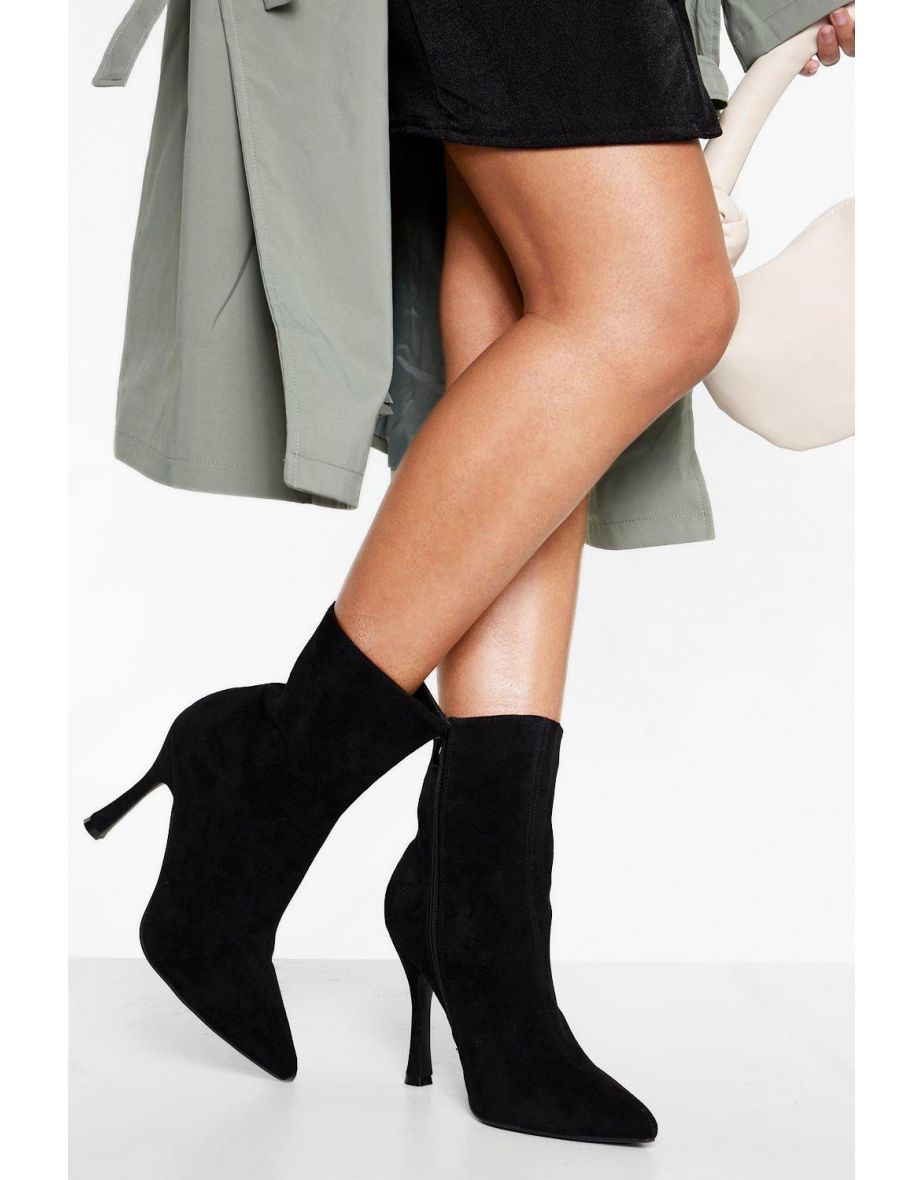 Wide Fit Pointed Toe Heeled Boot - black