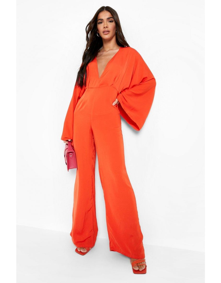 Orange plunge jumpsuit cheap