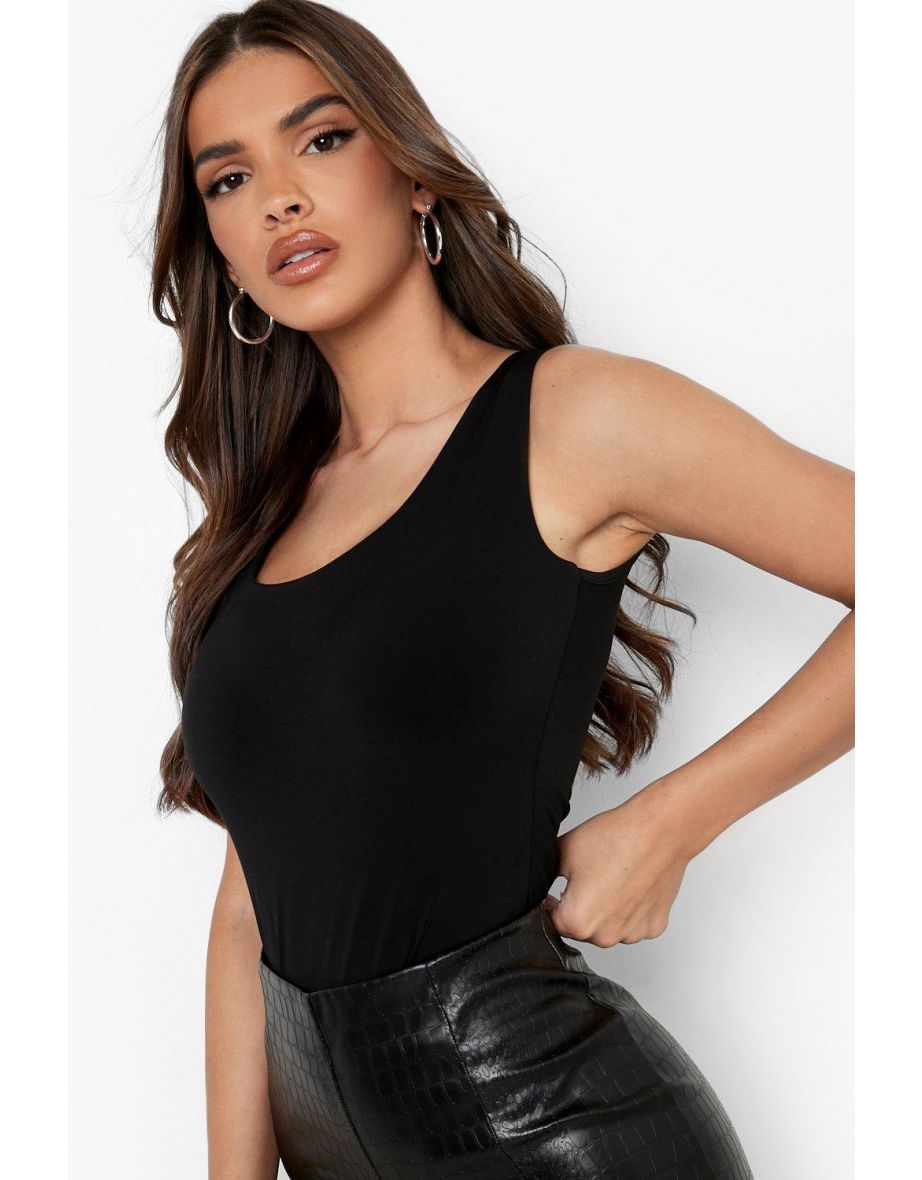 Slinky Scoop Sleeveless Bodysuit - black - 3