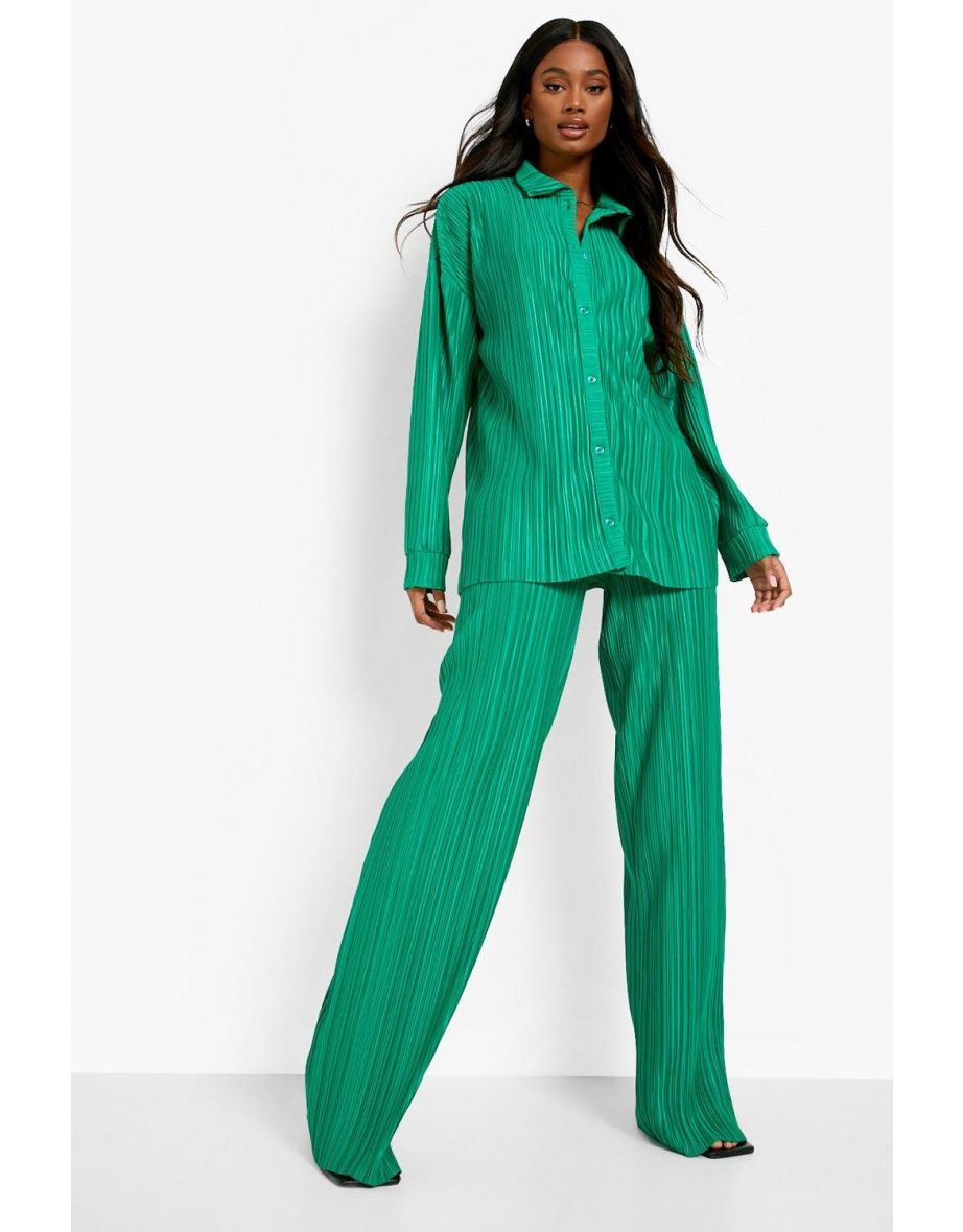 Plisse Floor Sweeping Wide Leg Trousers - bright green
