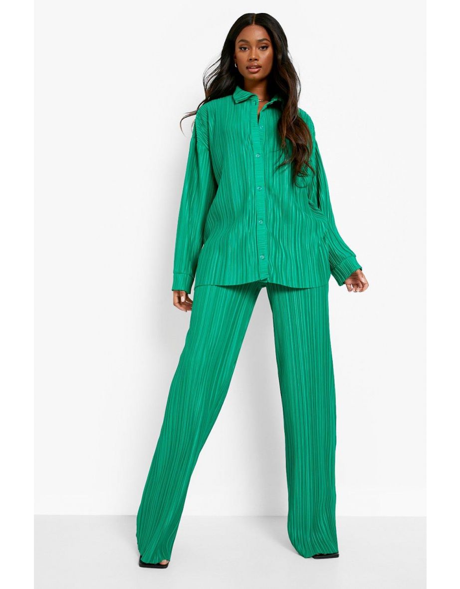 Plisse Floor Sweeping Wide Leg Trousers - bright green - 3
