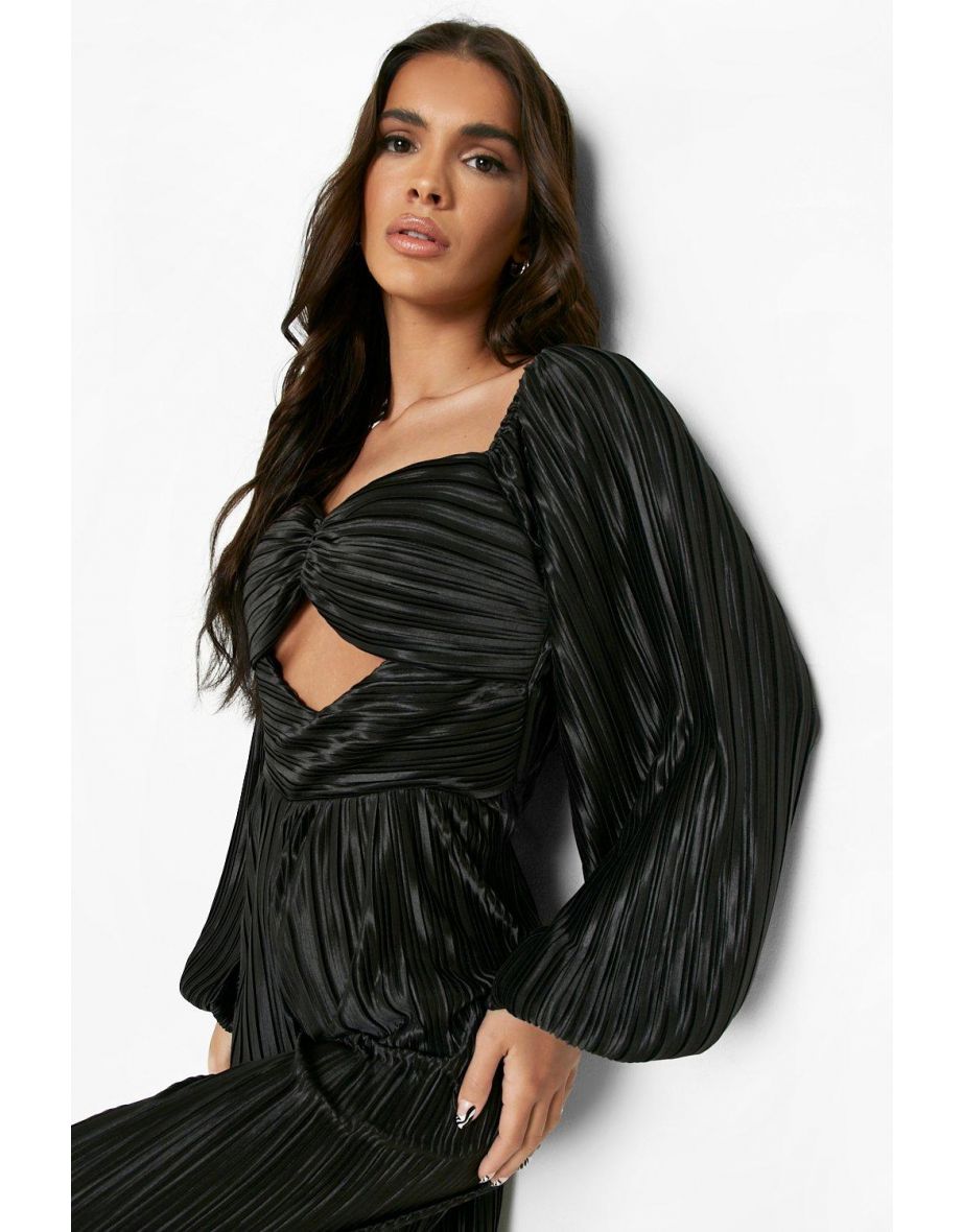 Plisse Cut Out Wide Leg Jumpsuit - black - 3