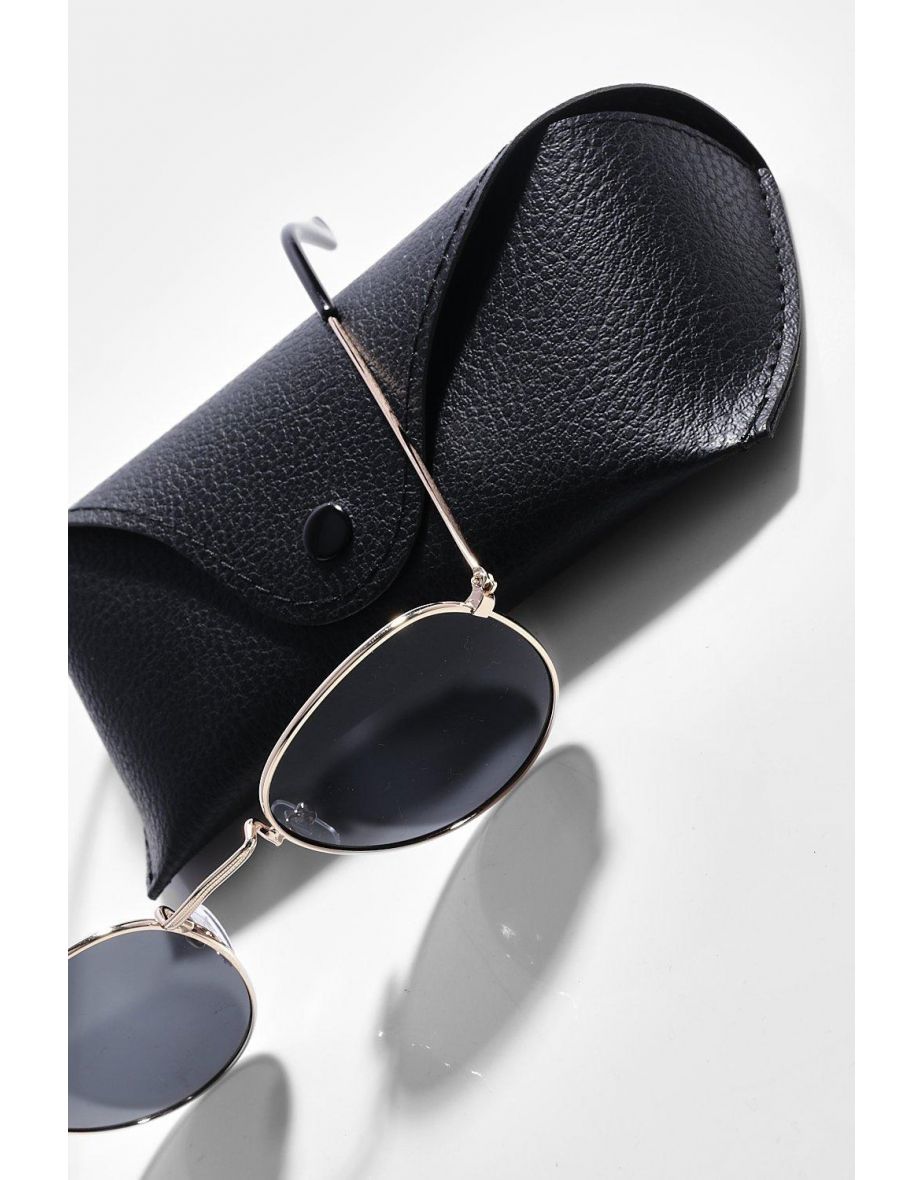 Classic Round Retro Sunglasses - black - 3