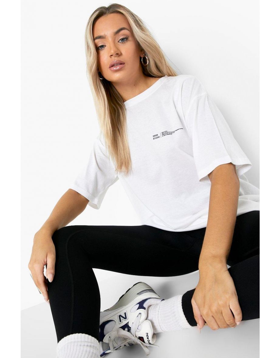 Oversized Text Print T-shirt - white - 3