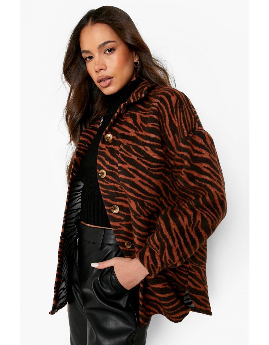 Zebra Wool Look Shacket - rust - 3