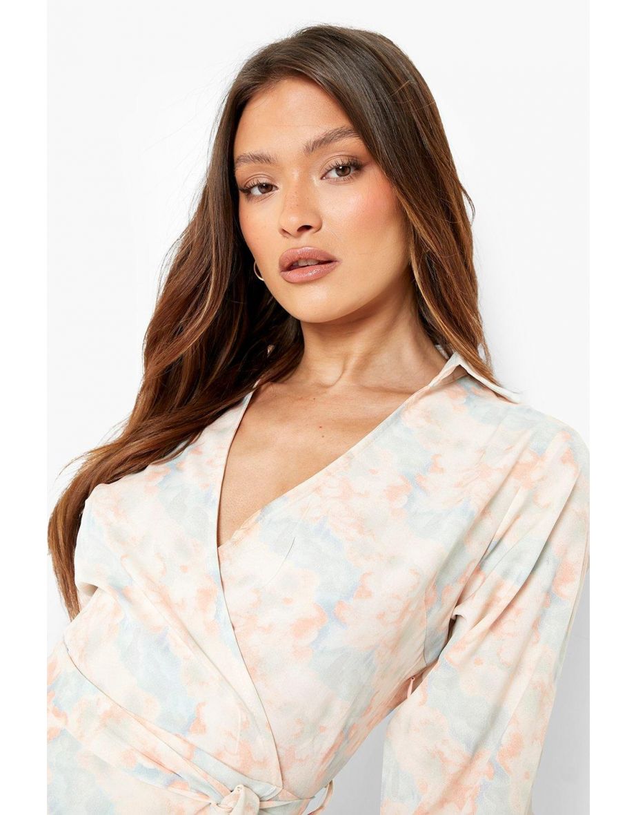Abstract Print Wrap Playsuit - light pink - 3