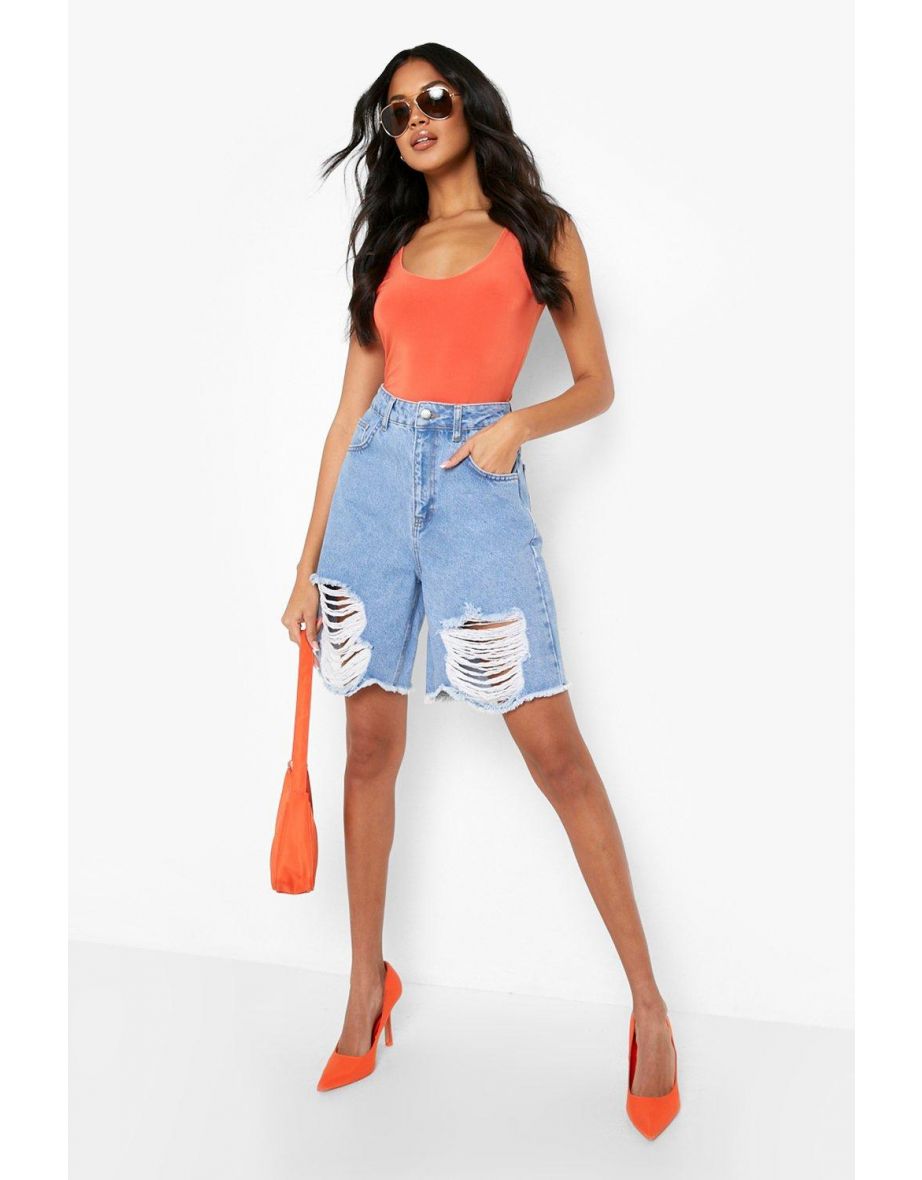 Oversized Distressed Denim Boyfriend Shorts - light wash