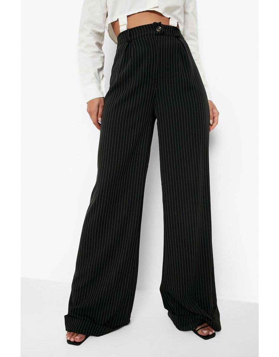 Puddle Hem Pinstripe Wide Leg Trouser - black - 3