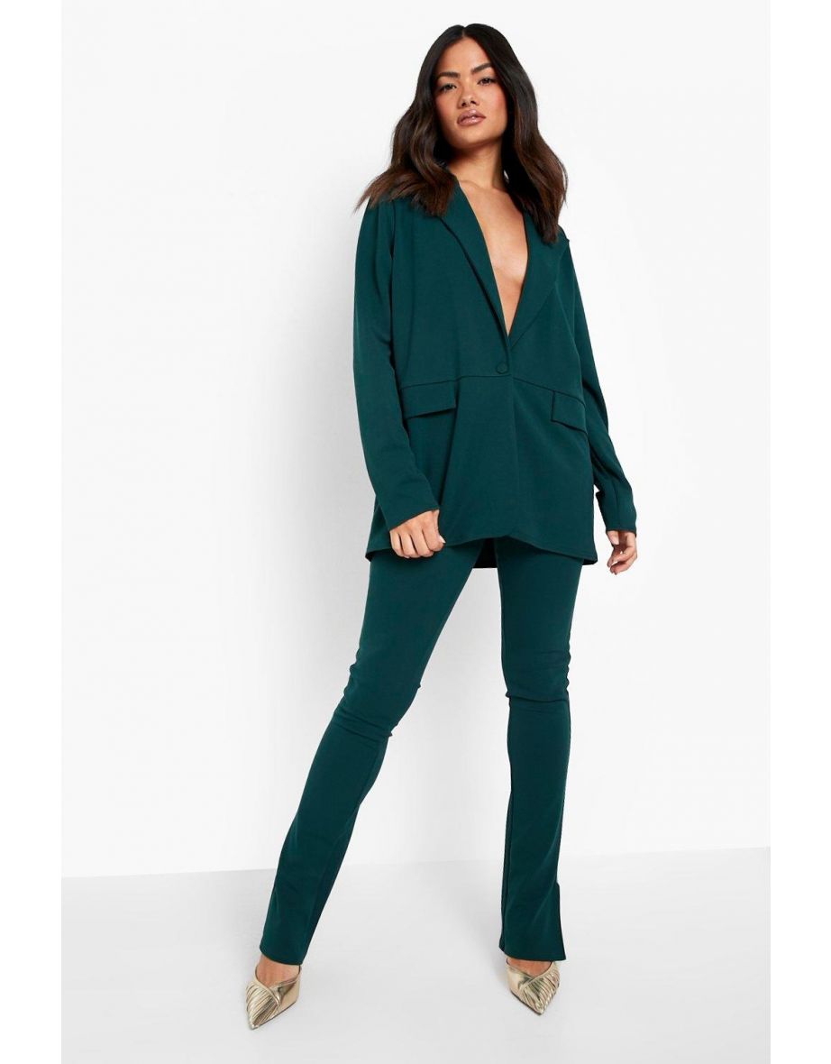 Oversized Blazer & Split Hem Trouser Suit - bottle green