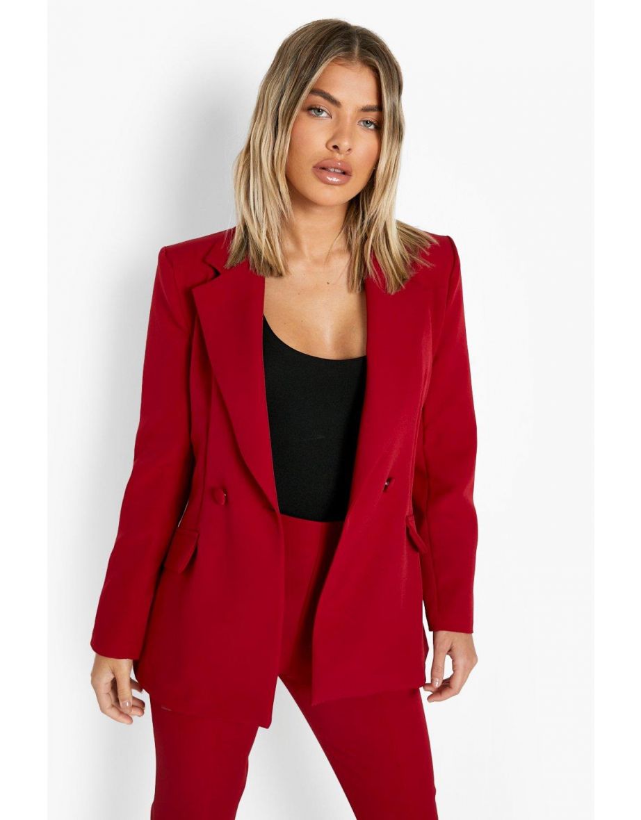 Plunge Tailored Fitted Blazer - berry - 3
