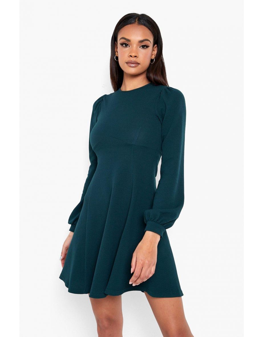 Blouson Sleeve Skater Dress - green
