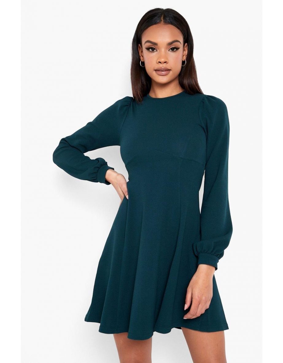 Blouson Sleeve Skater Dress - green - 3