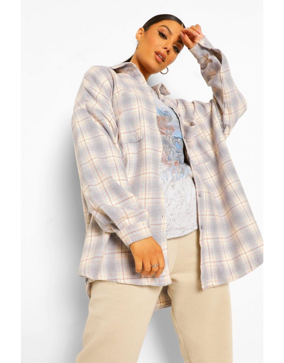 Oversized Checked Shirt - grey - 3