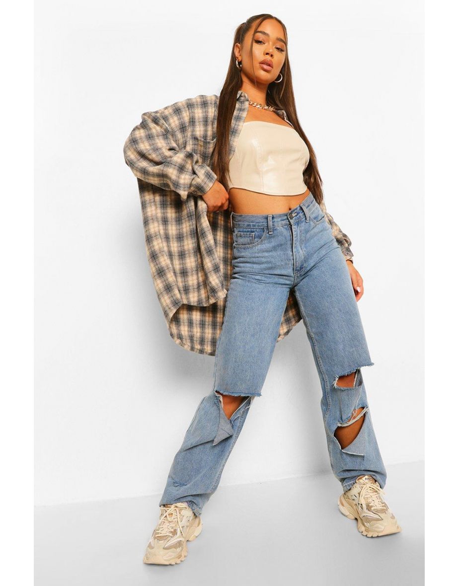 Oversized Checked Shirt - grey