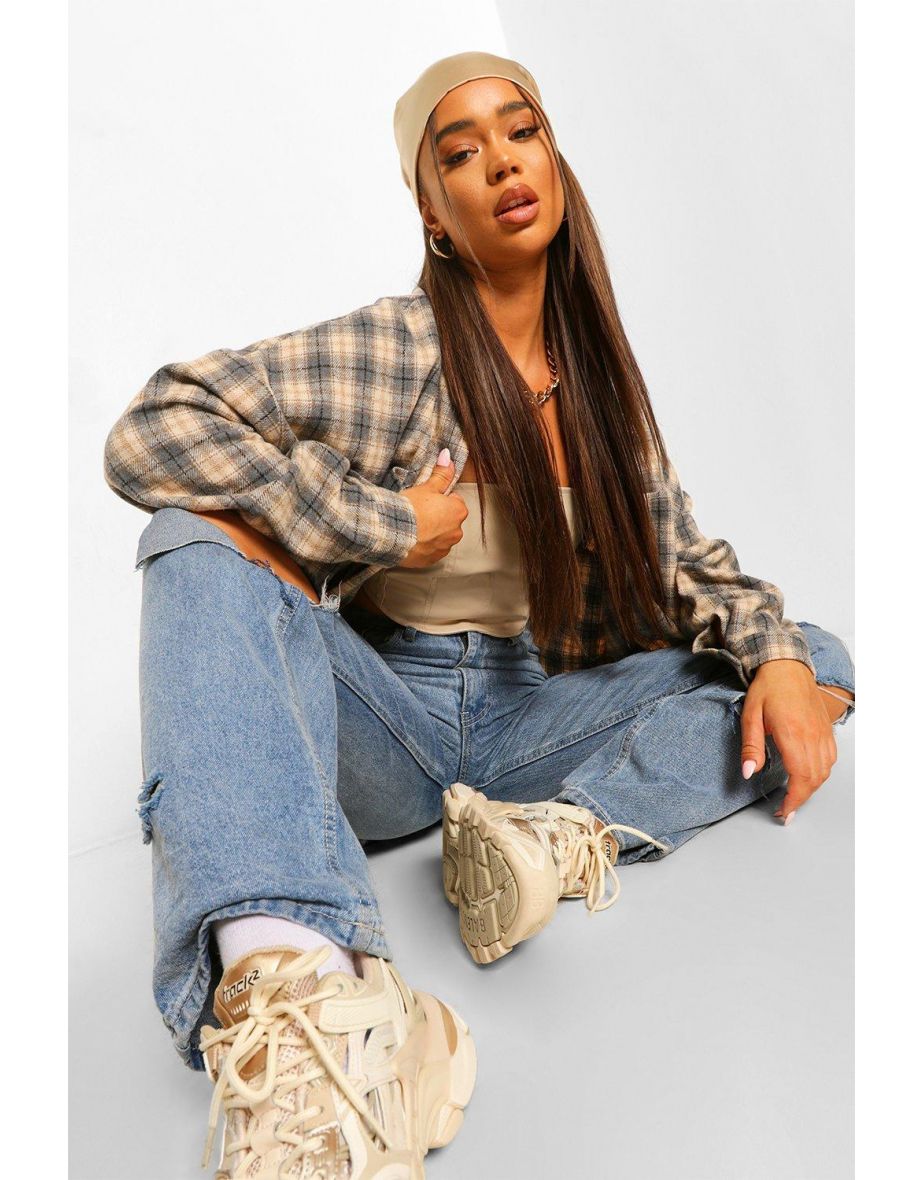 Oversized Checked Shirt - grey - 3