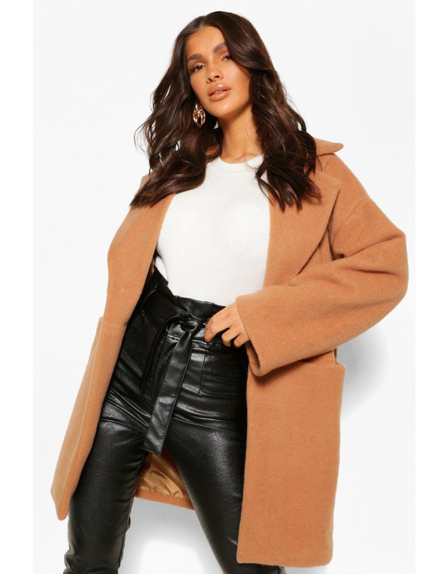 Luxe Textured Wool Look Coat - camel