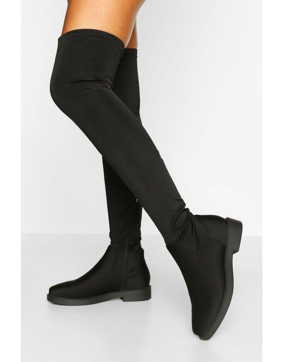 Flat Stretch Over The Knee Boot - black