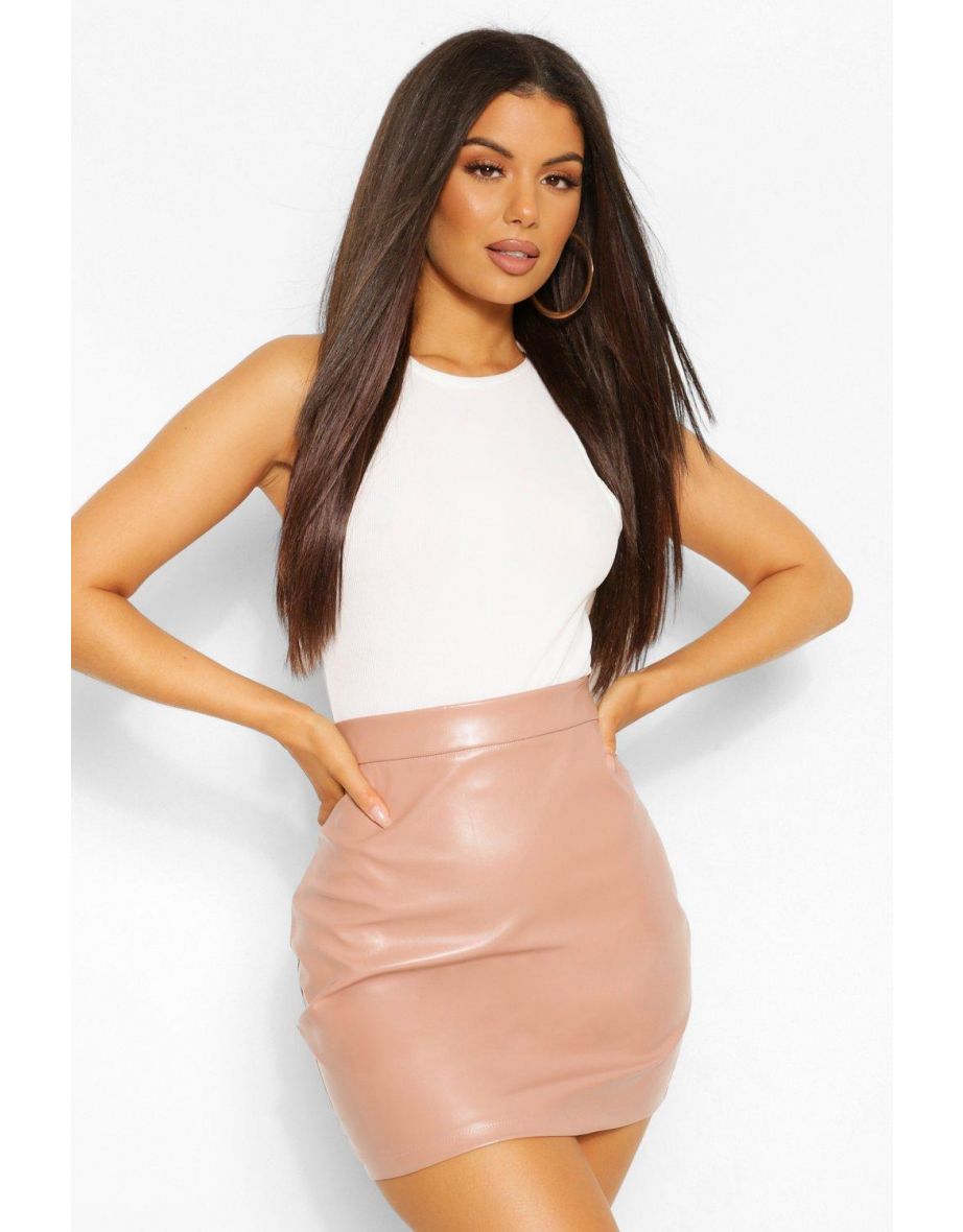 Leather Look A Line Mini Skirt - rose