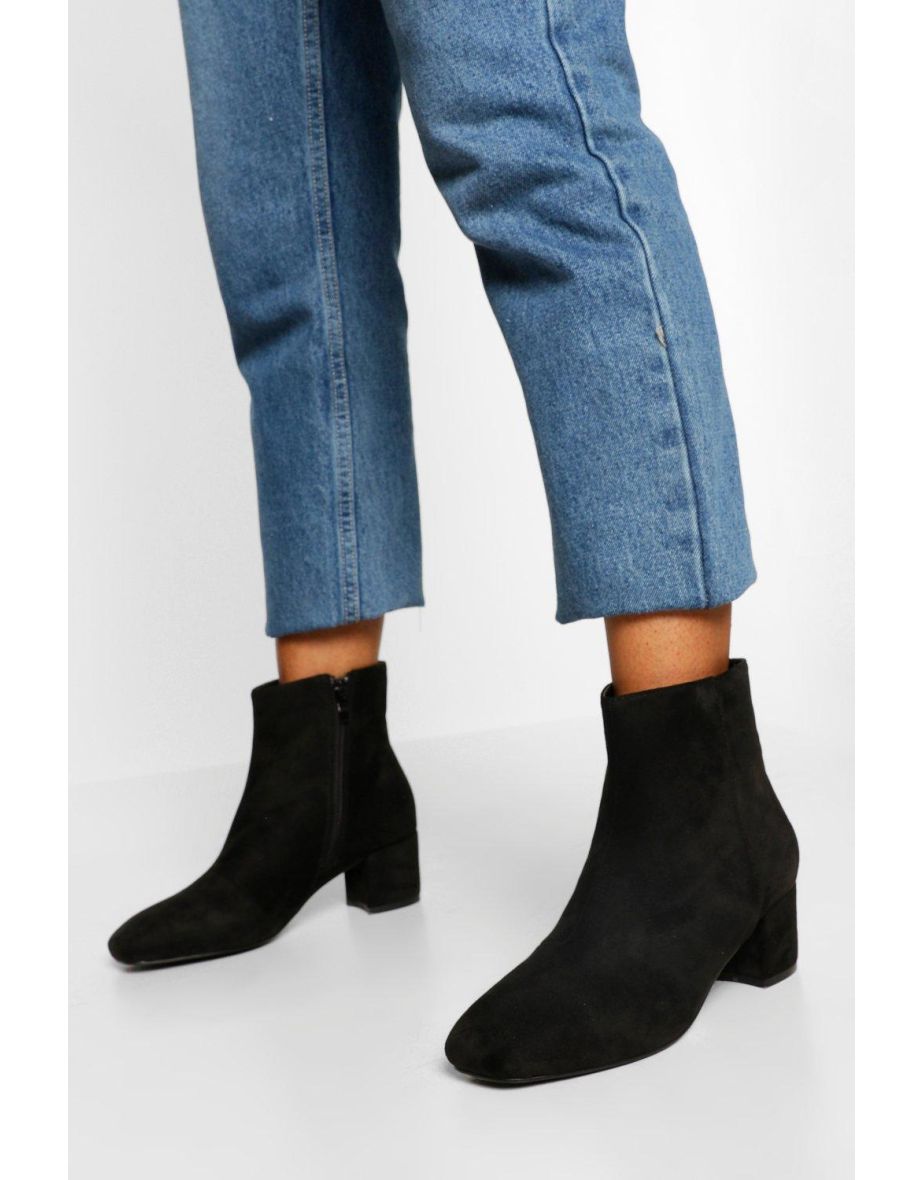 Wide Fit Low Block Heel Shoe Boot - black