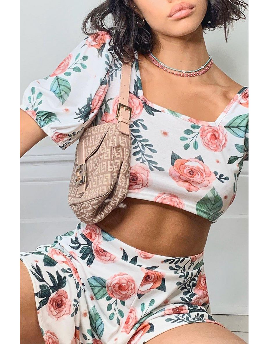 Floral Puff Sleeve Top & Skater Skirt Co-ord Set - black - 3