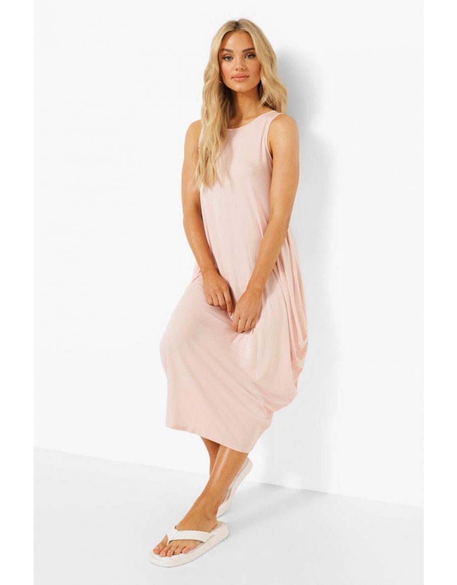 Racer Back Ruched Maxi Dress - blush - 3