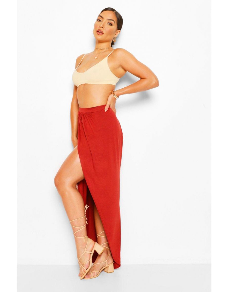 Jersey Ruched Front Split Side Maxi Skirt - black - 3