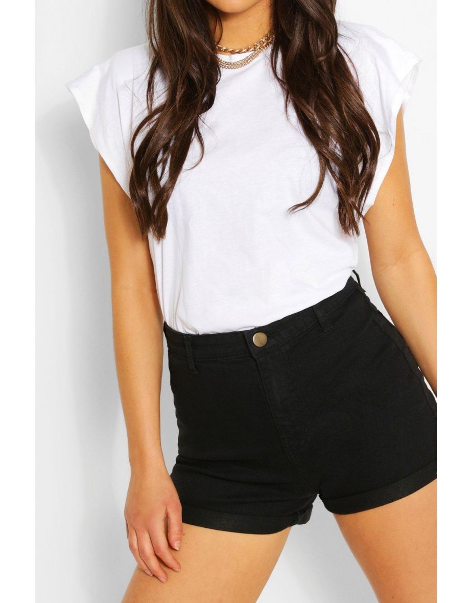 High Waist Roll Up Disco Denim Short - light blue - 3
