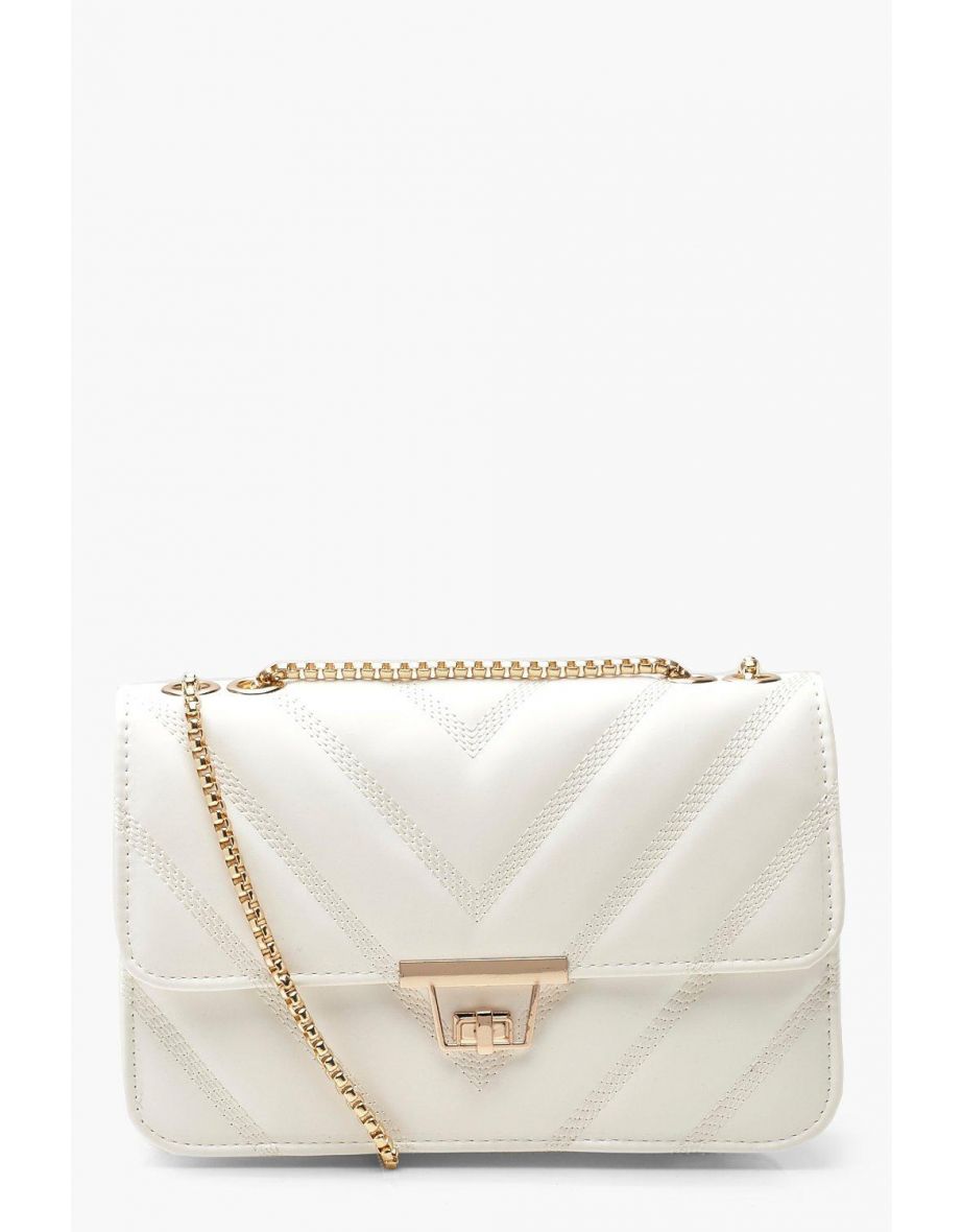 Quilted Faux Leather Cross Body Chain Bag - white