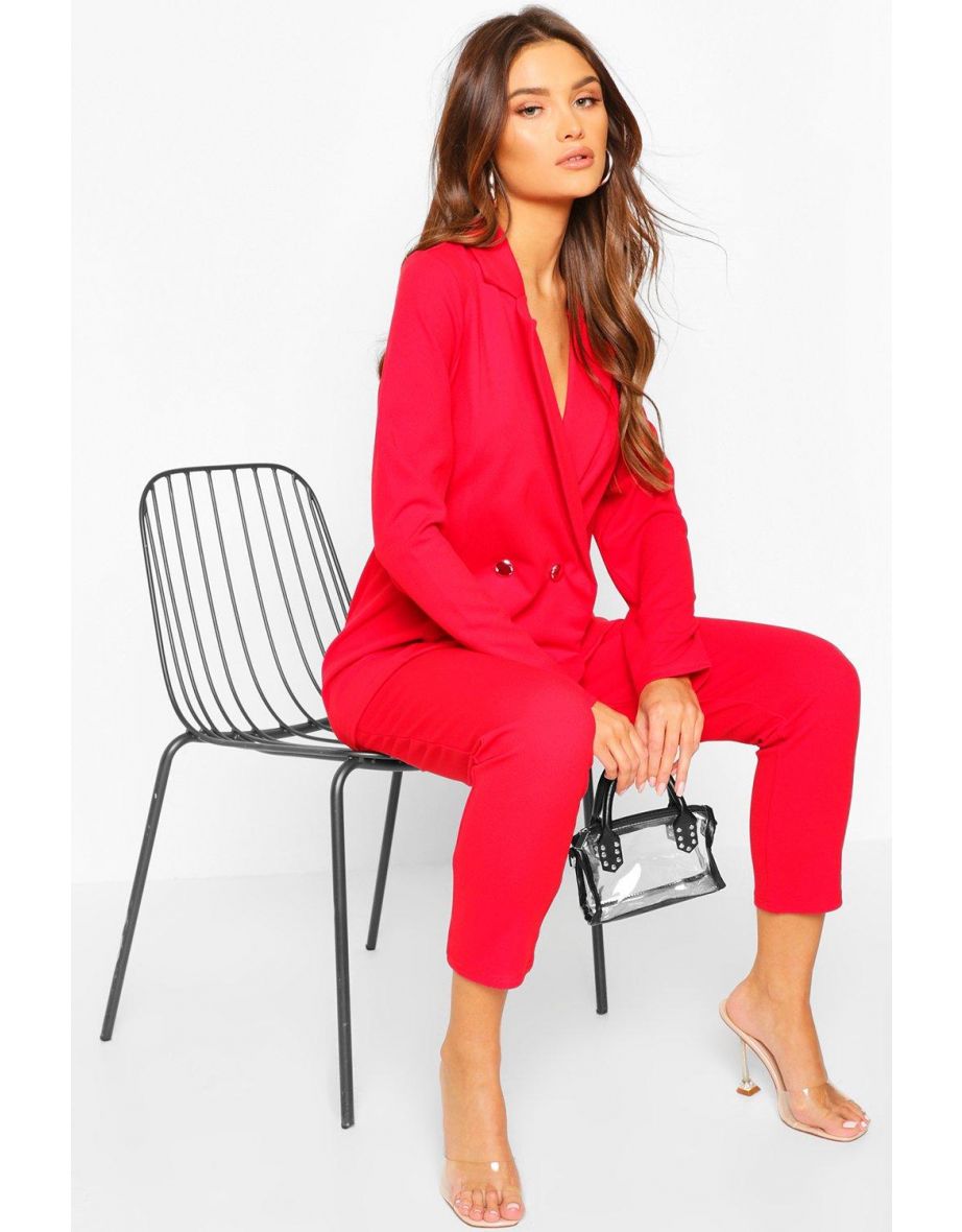 Double Breasted Blazer And Trouser Suit Set - hot pink - 3